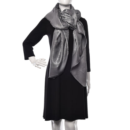 Louis Vuitton Silk Lurex Wool Monogram Shine Shawl Charcoal Grey 2 of 3