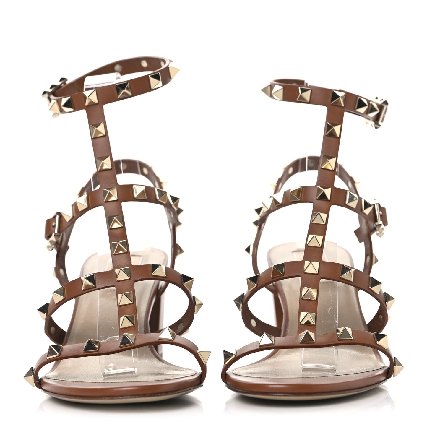Calfskin Rockstud 60mm City Sandals 38 Saddle Brown