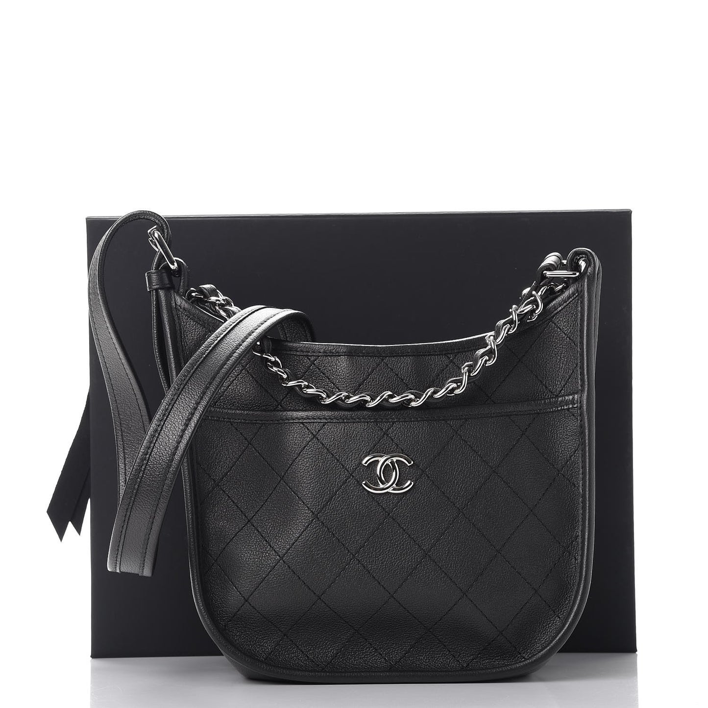 Calfskin Quilted Jungle Stroll Hobo Bag Black