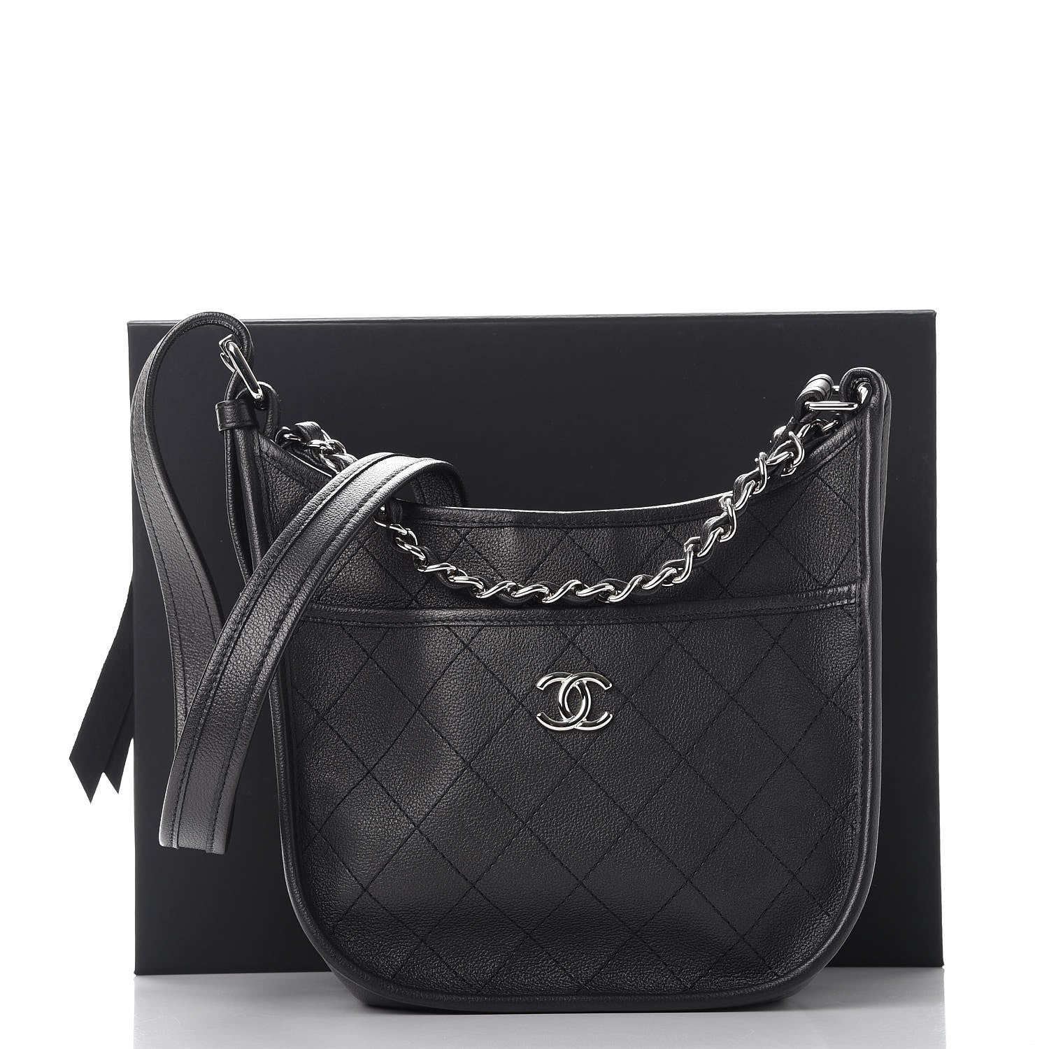 Chanel Calfskin Quilted Jungle Stroll Hobo Bag Black 8 of 8
