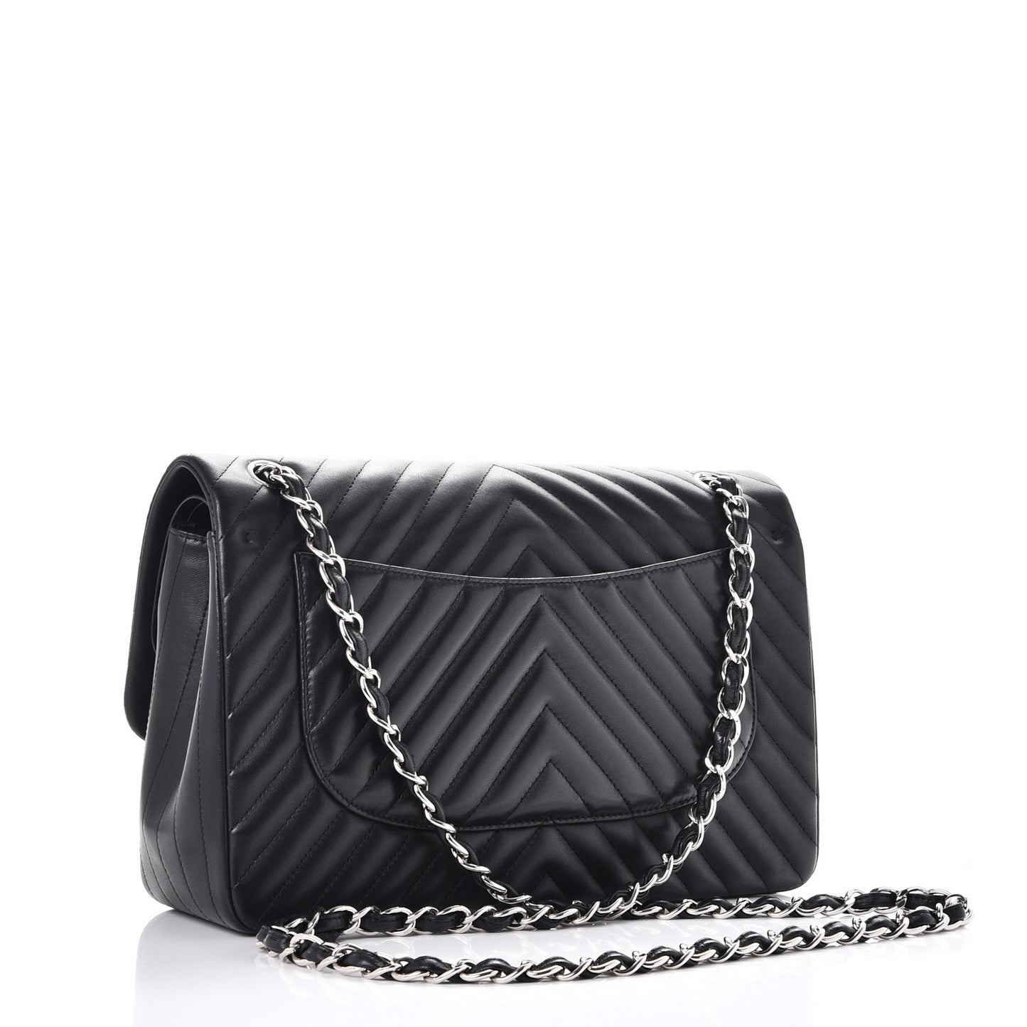 Lambskin Chevron Quilted Jumbo Double Flap Black