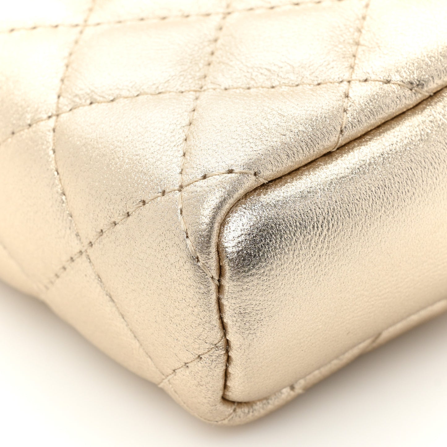 Metallic Lambskin Quilted Mini Phone Holder Clutch Light Gold