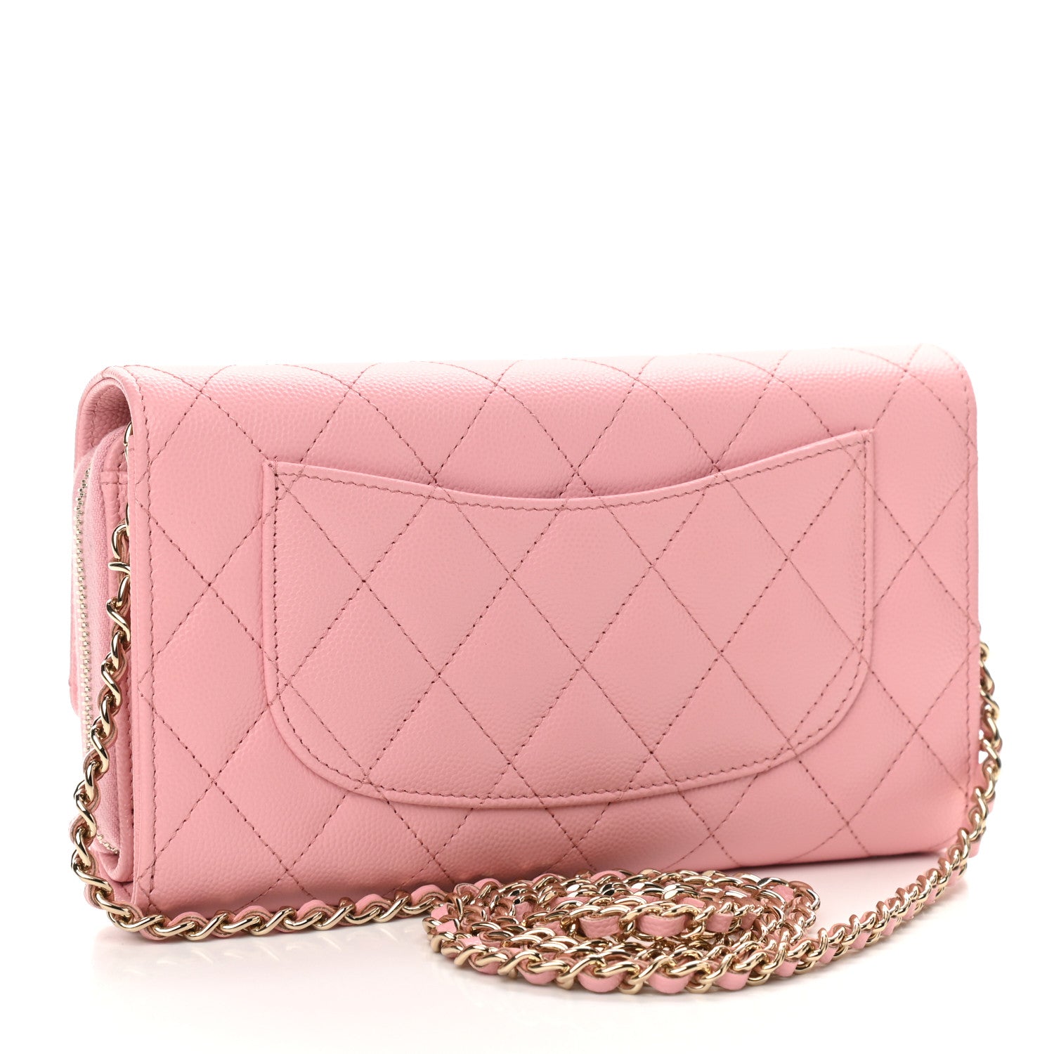 Chanel Caviar Quilted Phone Holder Wallet on Removable Chain Pink 3 of 12