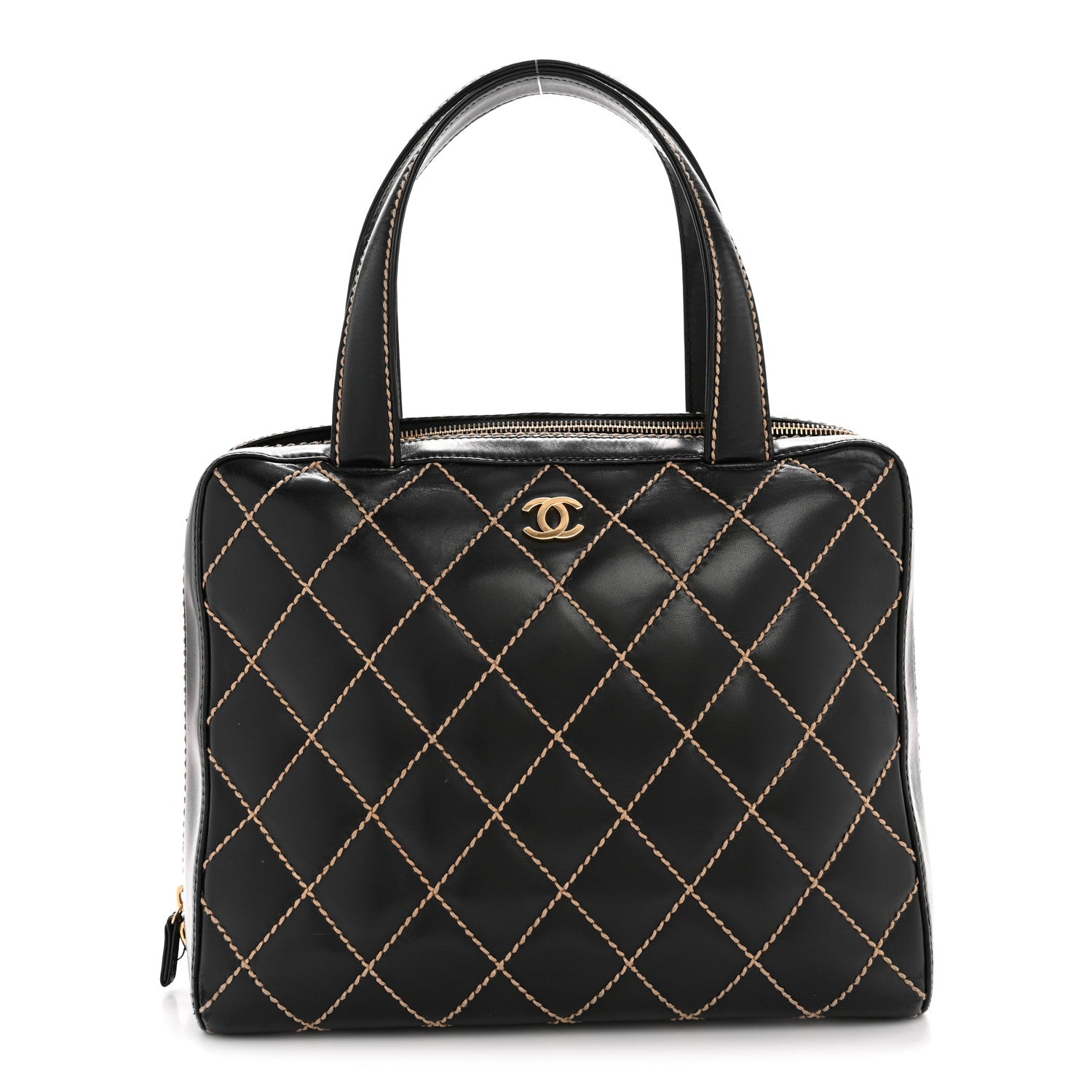 Chanel Calfskin Wild Stitch Vertical Top Handle Bag Black 1 of 16