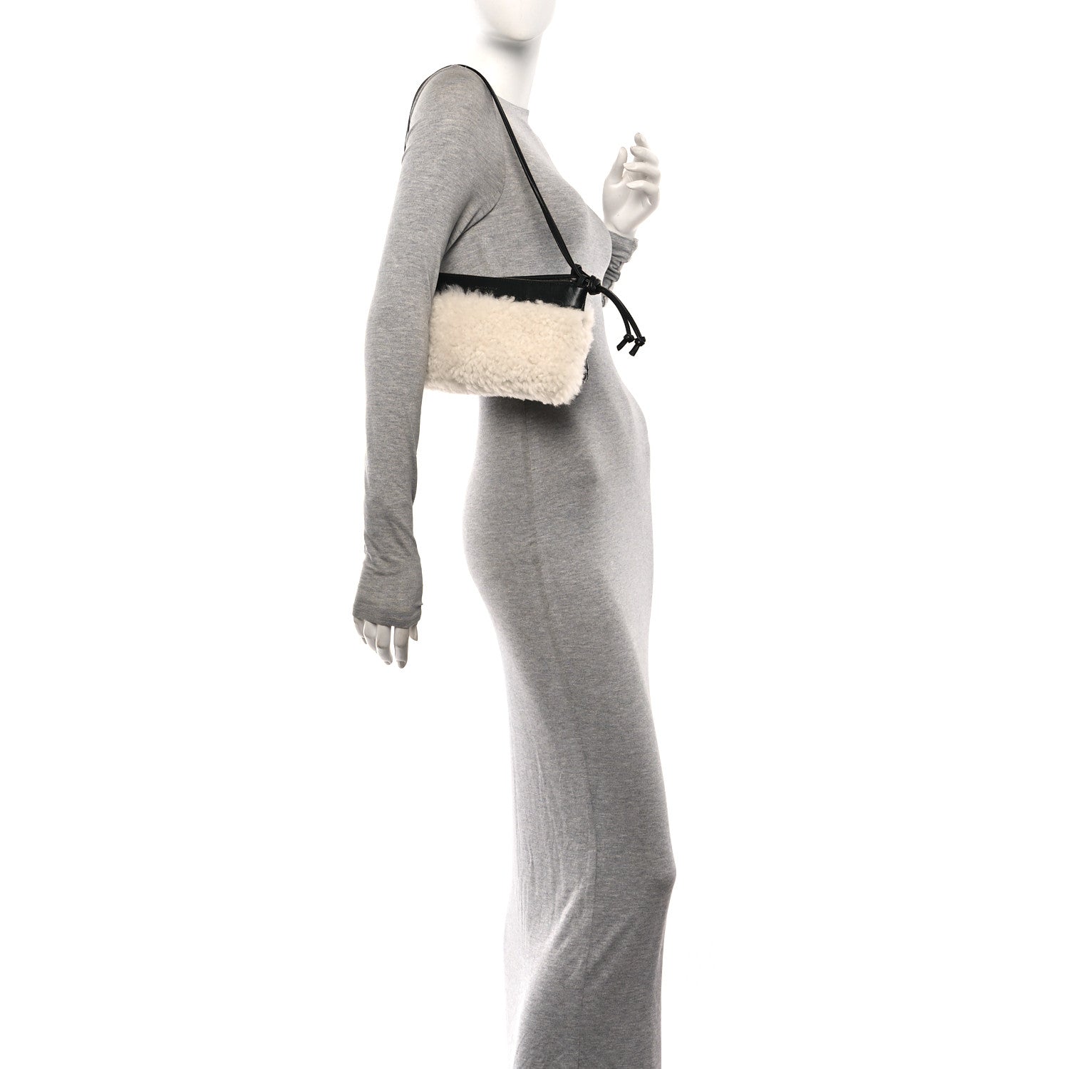 Bottega Veneta Nappa Intrecciato Shearling Andiamo Double Pouch Bag Black White 2 of 11