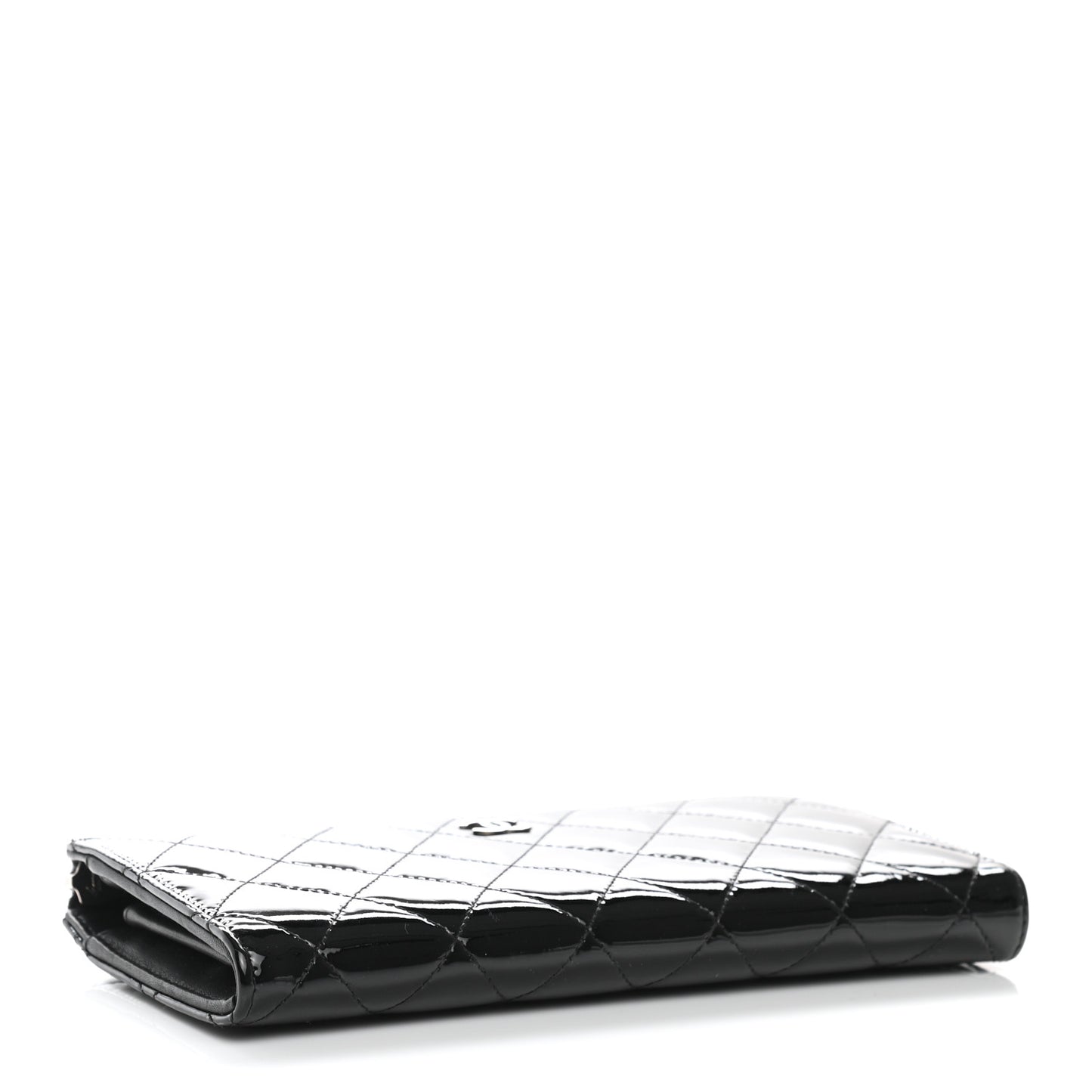 Patent Quilted Zip Around Wallet Black