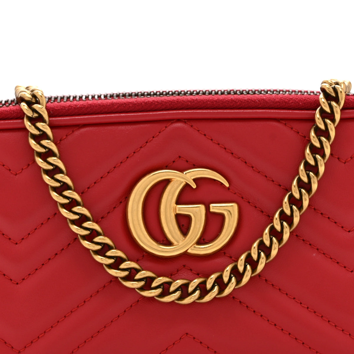 Calfskin Matelasse Mini GG Marmont Chain Crossbody Bag Hibiscus Red