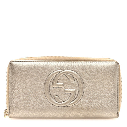 Gucci Metallic Pebbled Calfskin Soho Zip Around Wallet Golden Beige 1 of 7