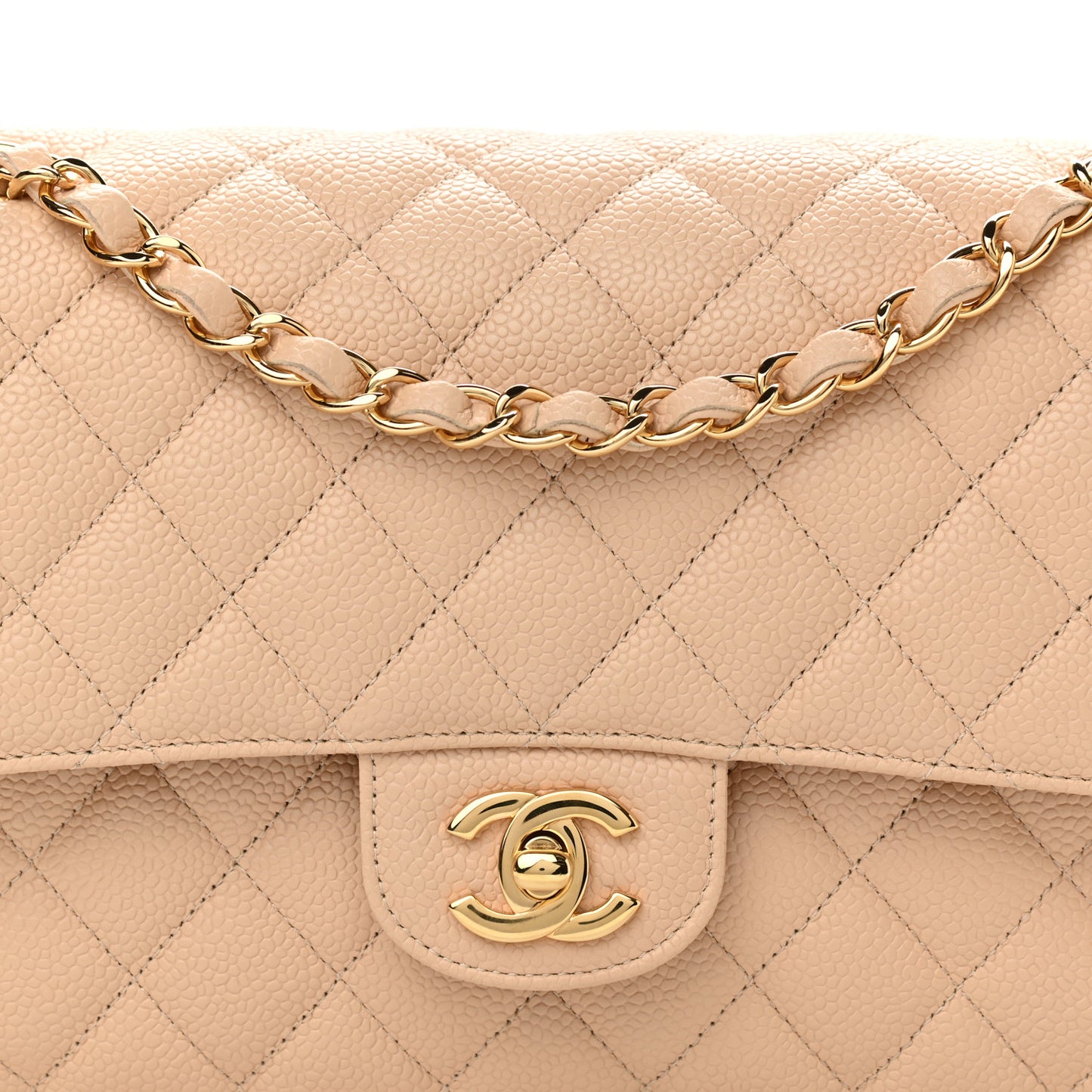 Caviar Quilted Medium Double Flap Beige Clair