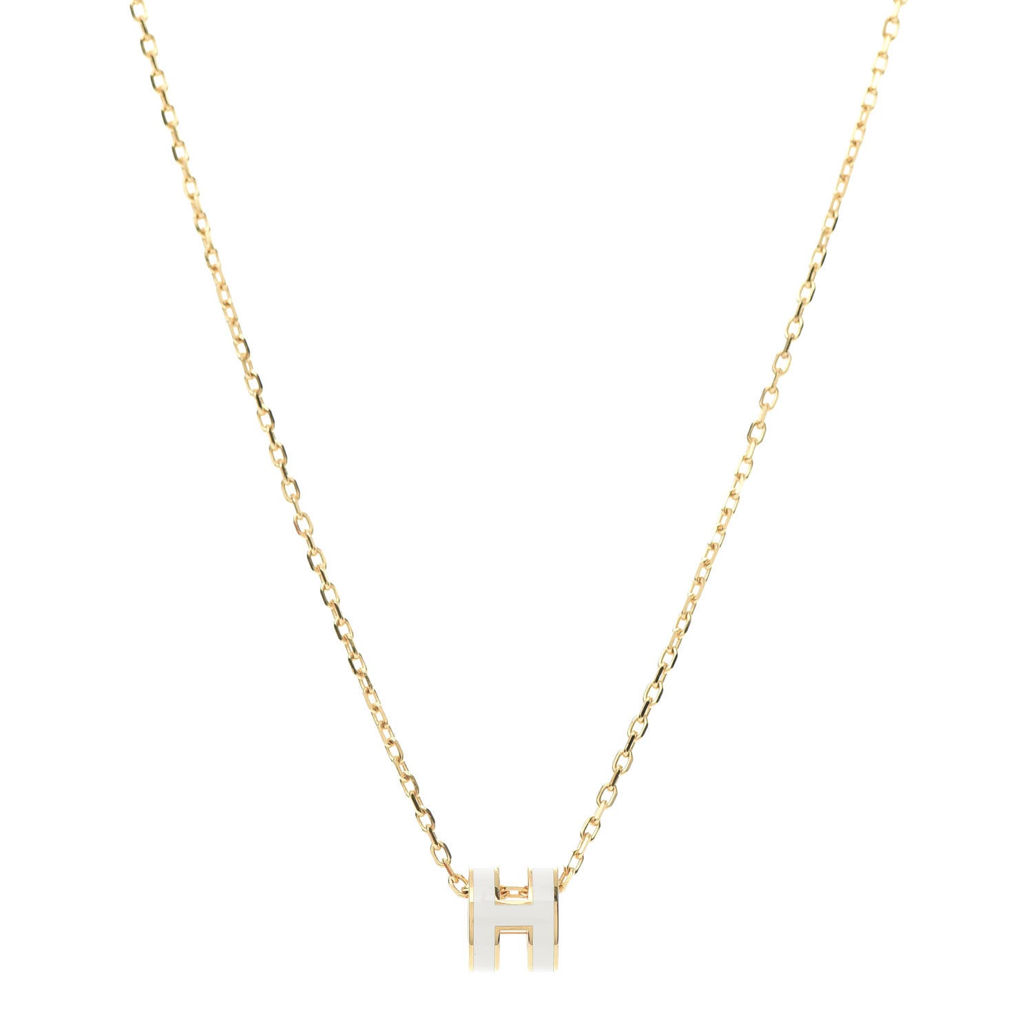 Hermes Lacquered Gold Mini Pop H Pendant Necklace White 1 of 5