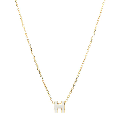 Hermes Lacquered Gold Mini Pop H Pendant Necklace White 1 of 5