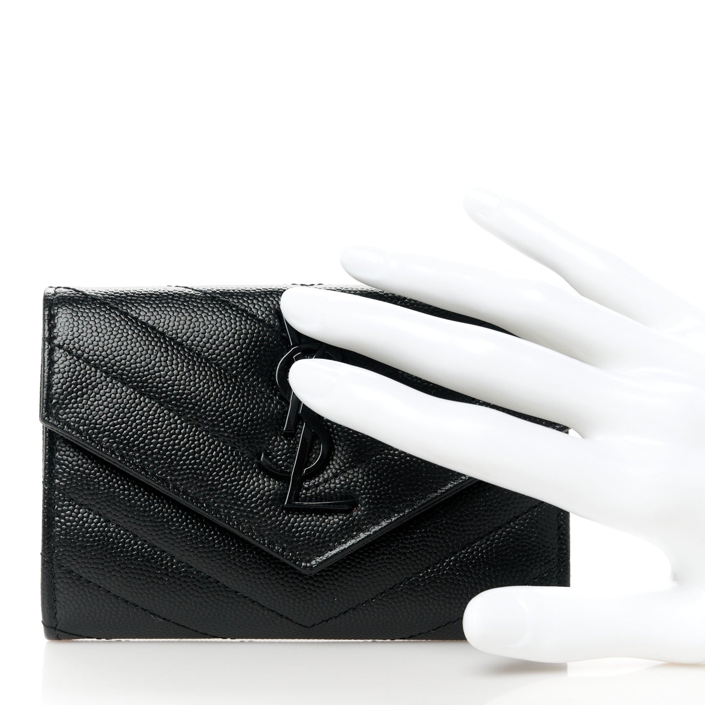 Grain De Poudre Matelasse Chevron Small Monochrome Monogram Envelope Wallet Black
