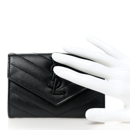 Saint Laurent Grain De Poudre Matelasse Chevron Small Monochrome Monogram Envelope Wallet Black 2 of 9