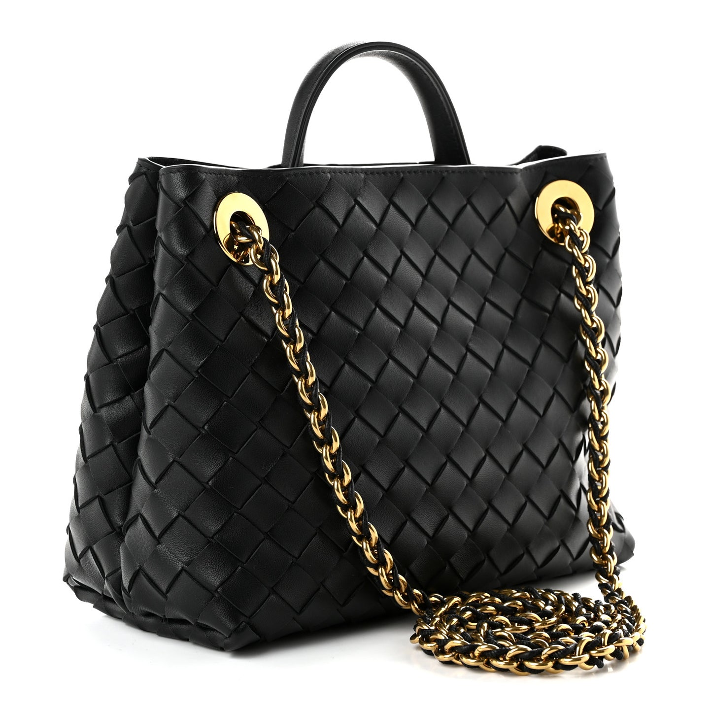 Nappa Intrecciato Small Andiamo With Chain Shoulder Bag Black