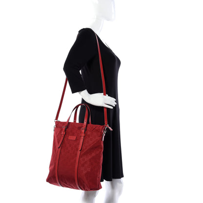 Gucci Nylon Monogram Dollar Calfskin Medium Vertical Tote Vibrant Red 2 of 12