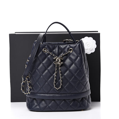 Chanel Caviar Quilted Rolled Up Bucket Drawstring Bag Navy 10 of 10