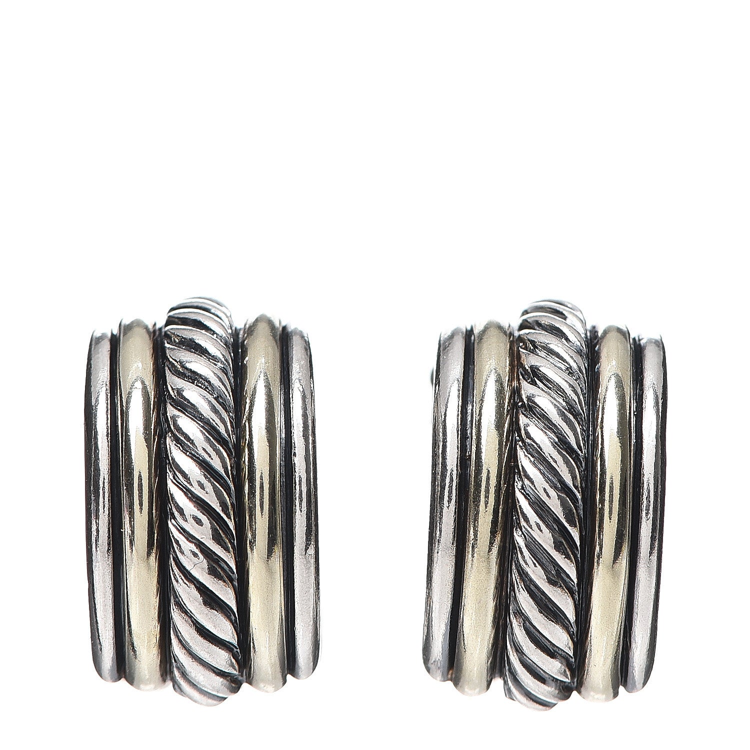 David Yurman Sterling Silver 14K Yellow Gold 10mm Cable Classics Hoop Earrings 1 of 4