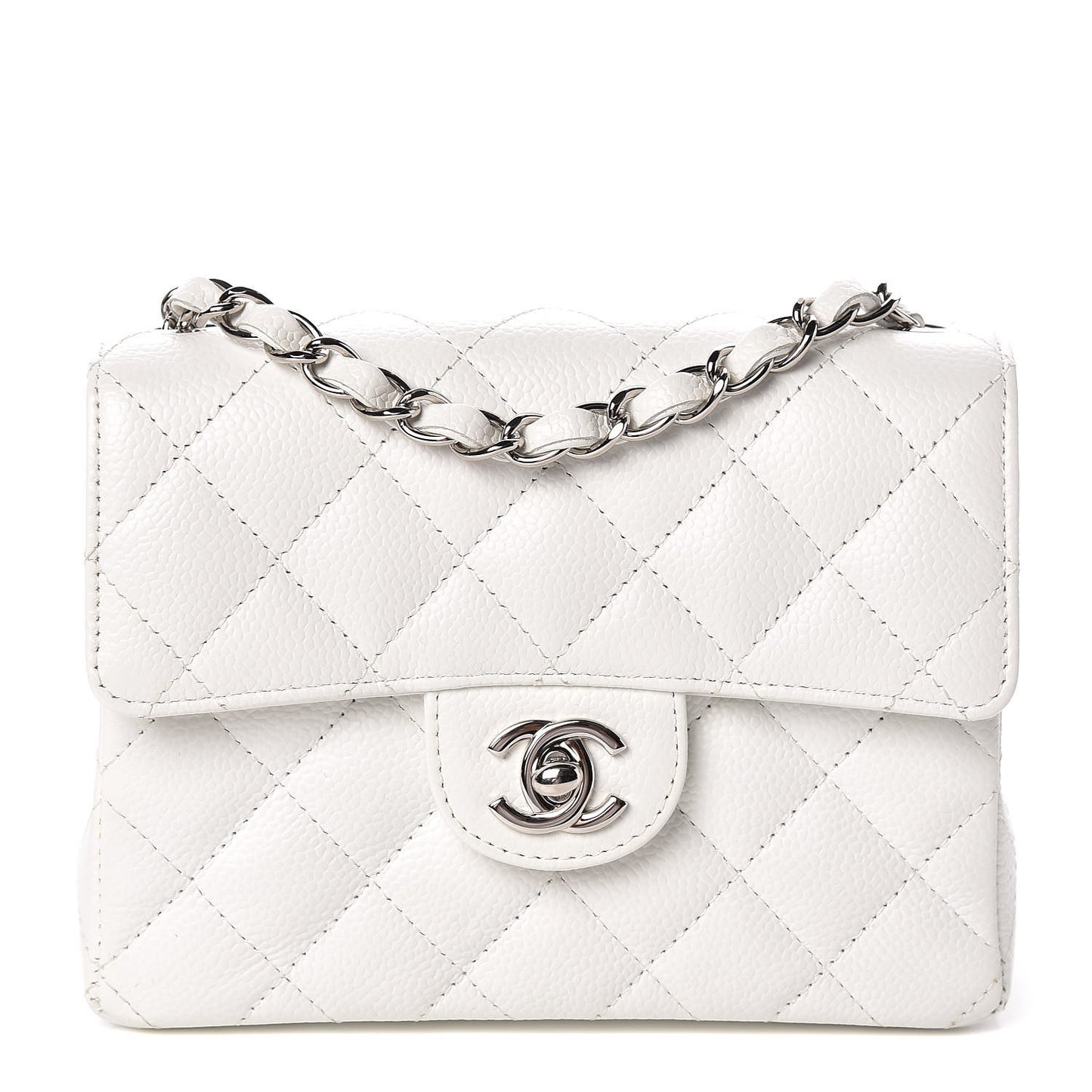 Caviar Quilted Mini Square Flap White