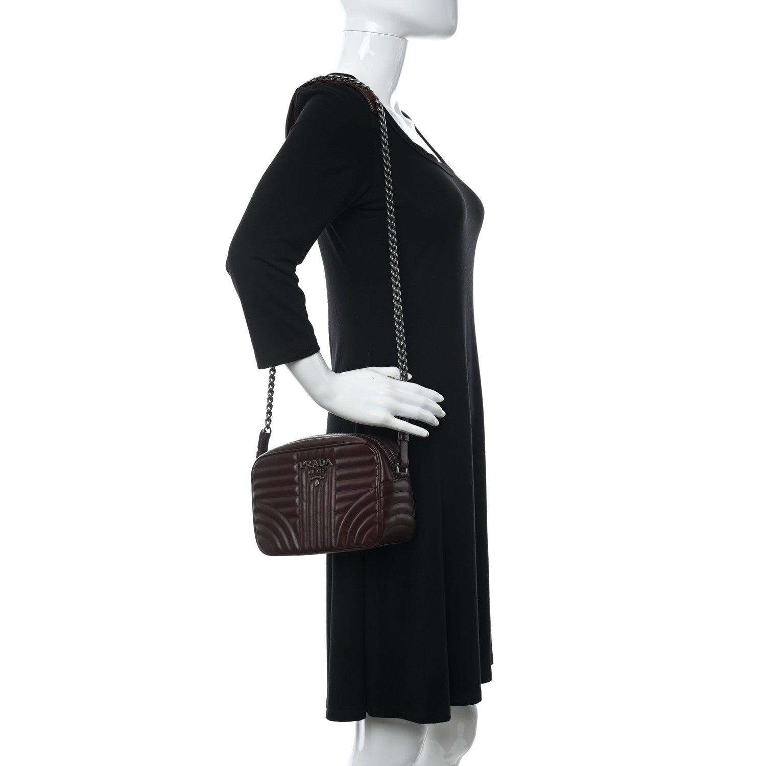Prada Soft Calfskin Impunture Diagramme Camera Bag Granato 2 of 9