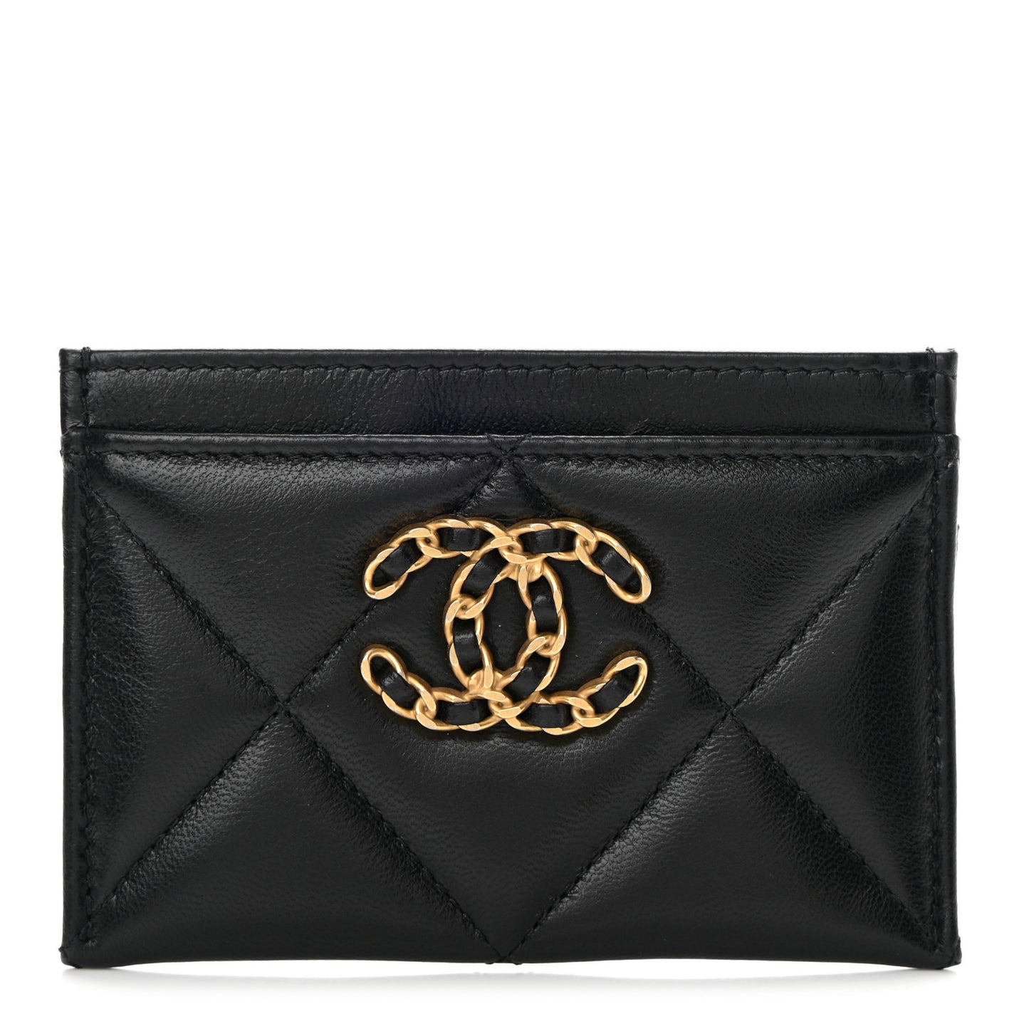 Lambskin Quilted Chanel 19 Card Holder Black