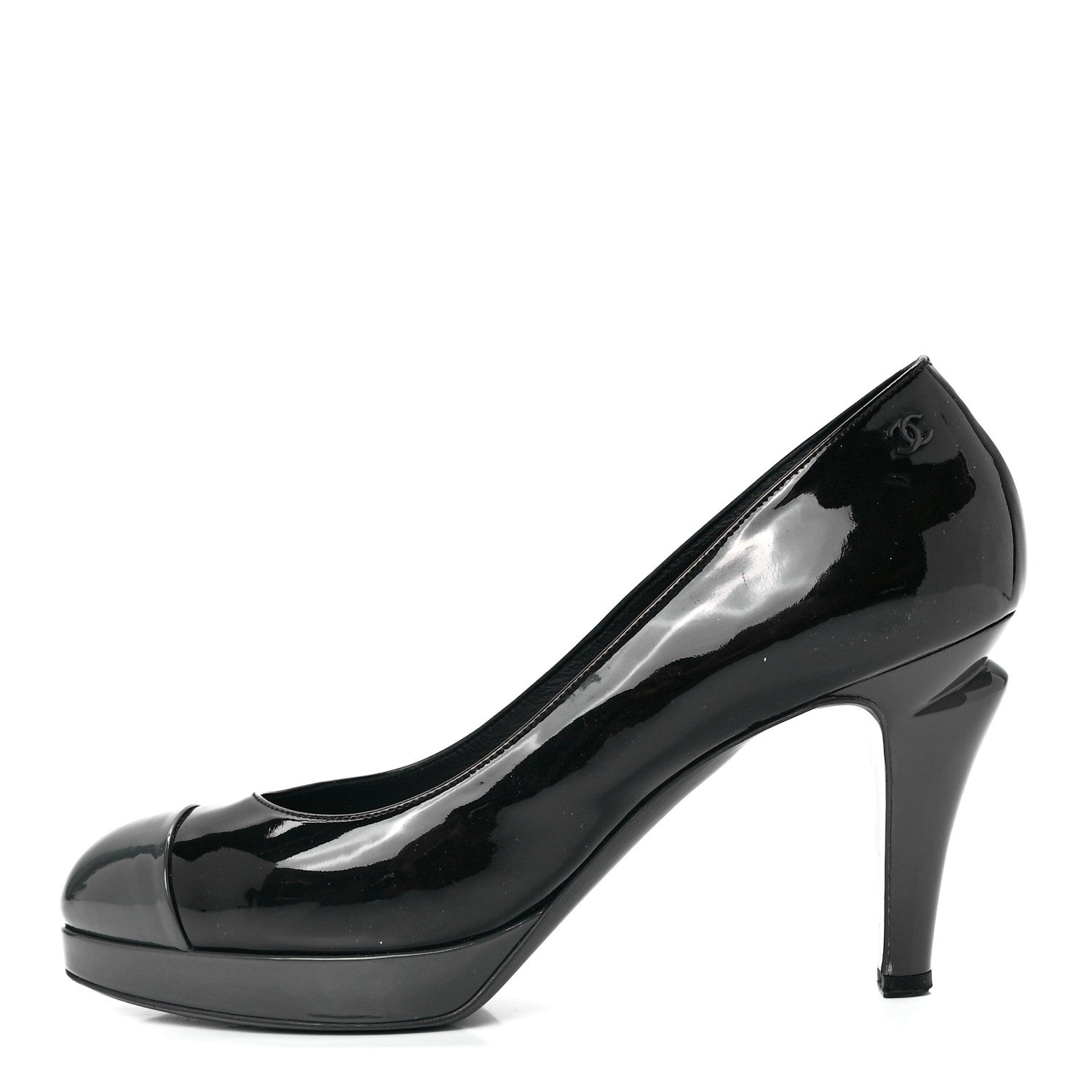 Chanel Patent Cap Toe CC Pumps 40 Black Grey 1 of 9
