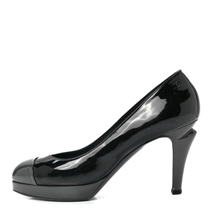 Chanel Patent Cap Toe CC Pumps 40 Black Grey 1 of 9
