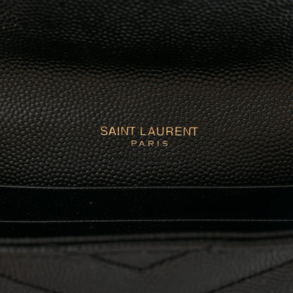 Saint Laurent Grain De Poudre Matelasse Chevron Small Monogram Envelope Wallet Black 6 of 10