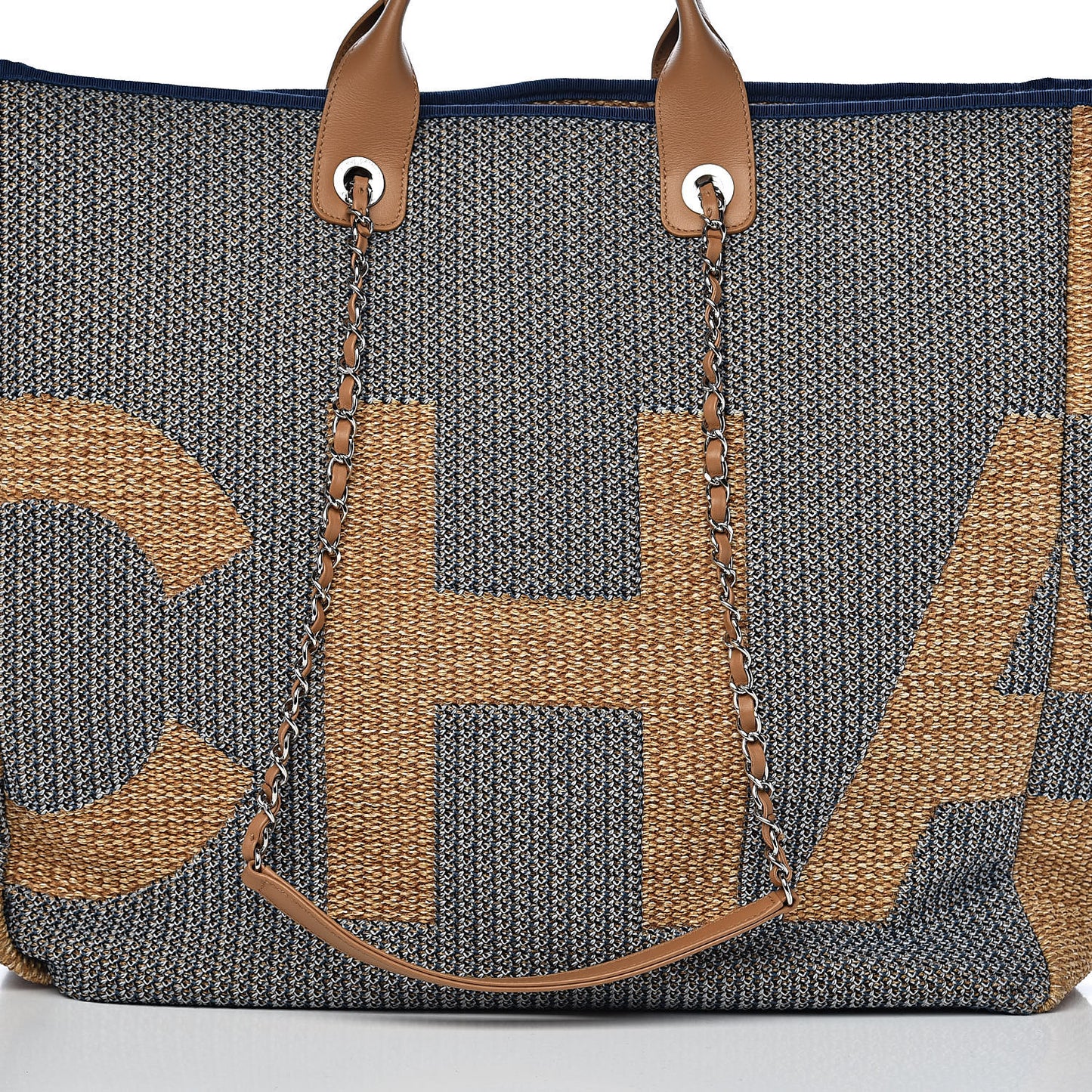 Mixed Fibers Large Maxi Shopping Bag Blue Beige