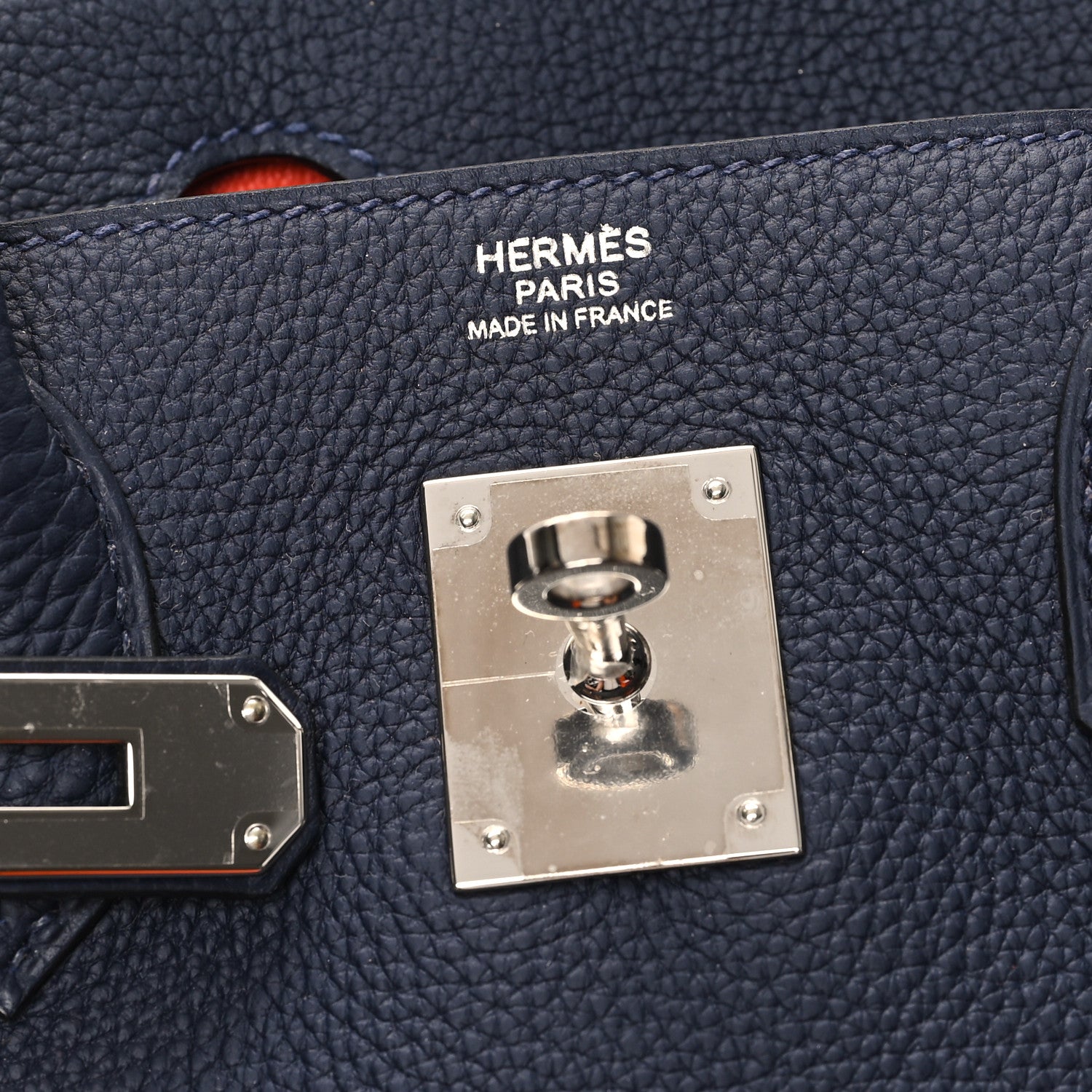 Hermes Togo Birkin Verso 30 Bleu Nuit Orange Poppy 6 of 12