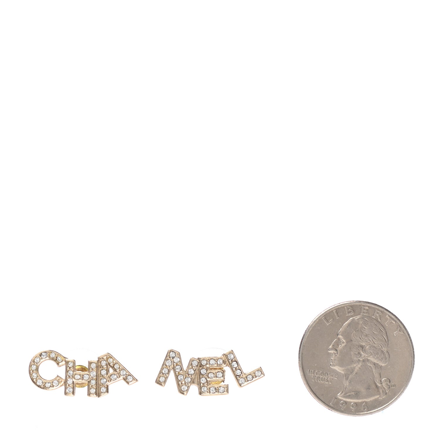 Chanel Crystal Pearl Signature Stud Earrings Gold 2 of 4