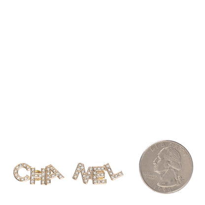 Chanel Crystal Pearl Signature Stud Earrings Gold 2 of 4
