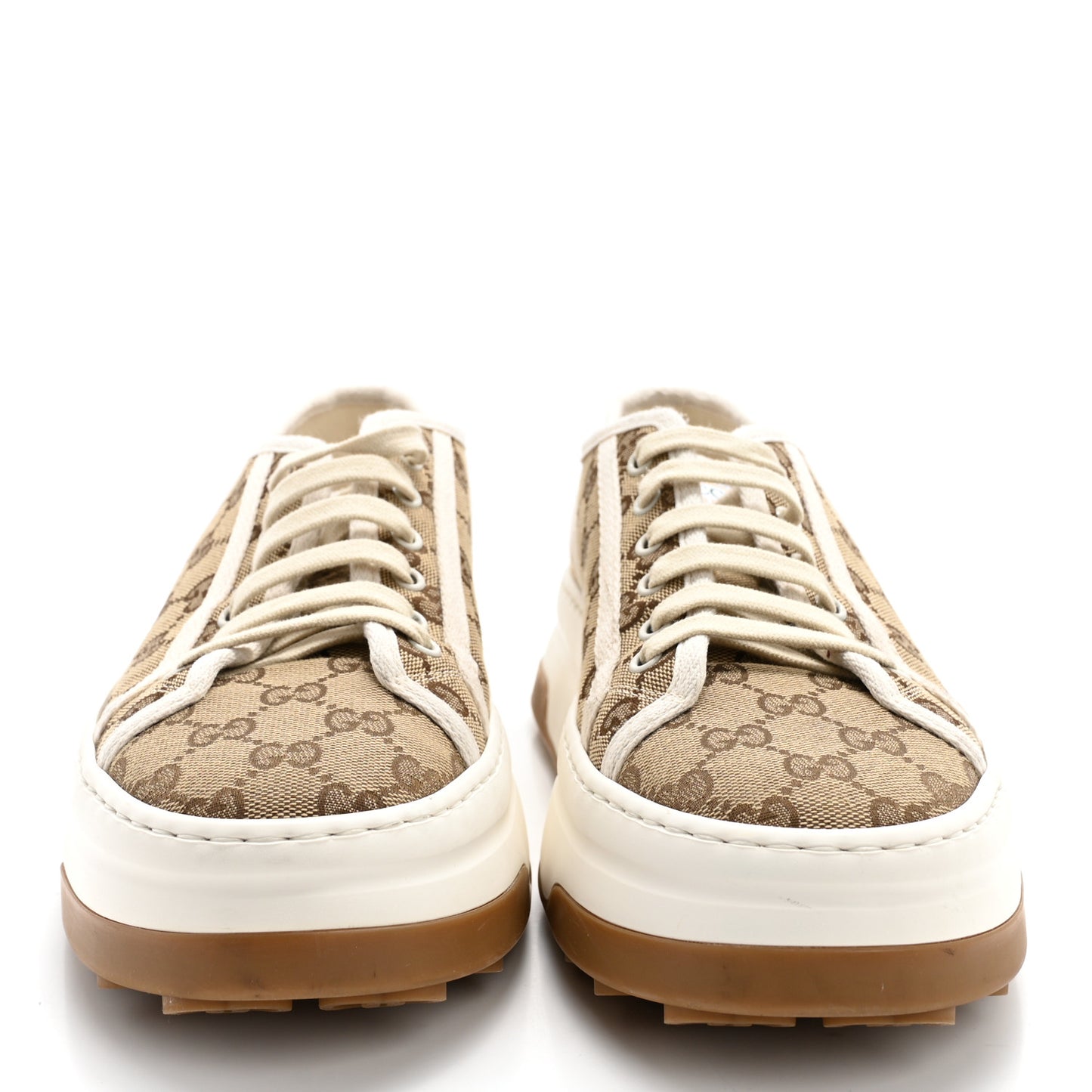 GG Monogram Mens 1977 Tennis Platform 52mm Sneakers 8 Beige Ebony Mystic White