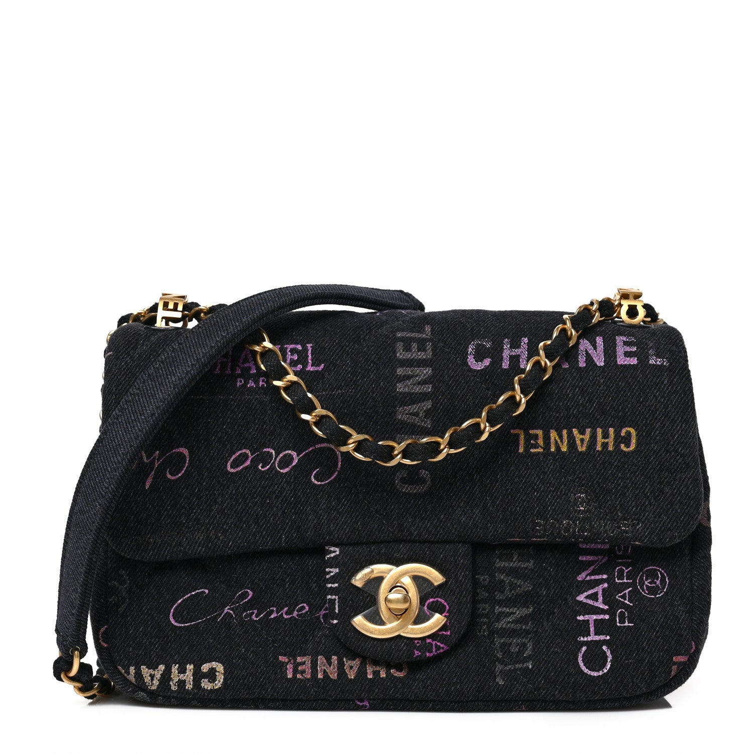 Chanel Denim Quilted Denim Mood Mini Rectangular Flap Black Multicolor 1 of 9