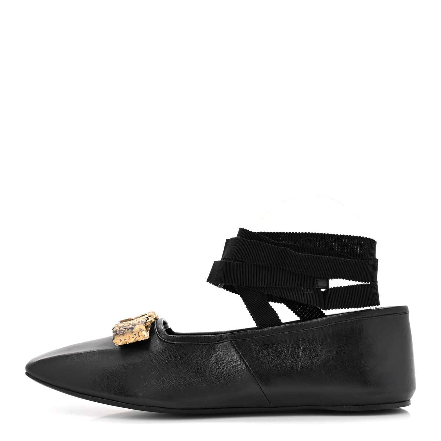 Malaga Kid Snakeskin Interlocking G Ballet Flats 37 Black