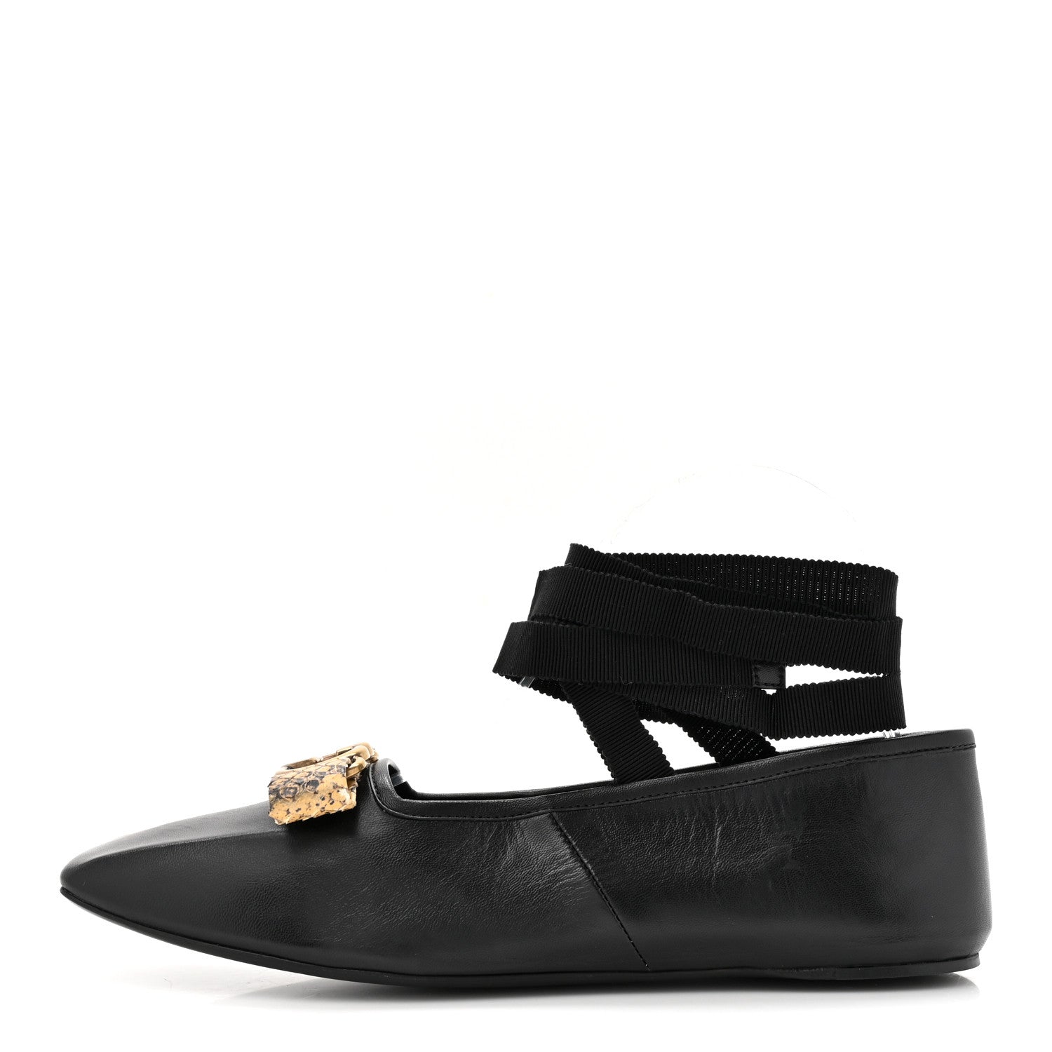 Gucci Malaga Kid Snakeskin Interlocking G Ballet Flats 37 Black 1 of 8