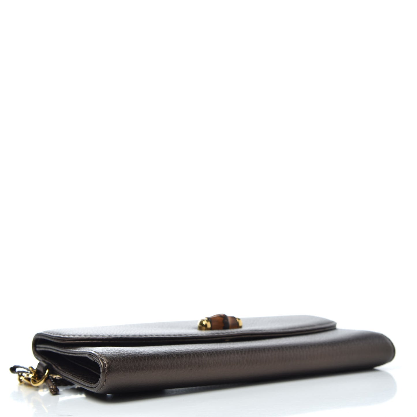 Metallic Pebbled Calfskin Bamboo Wristlet Brown