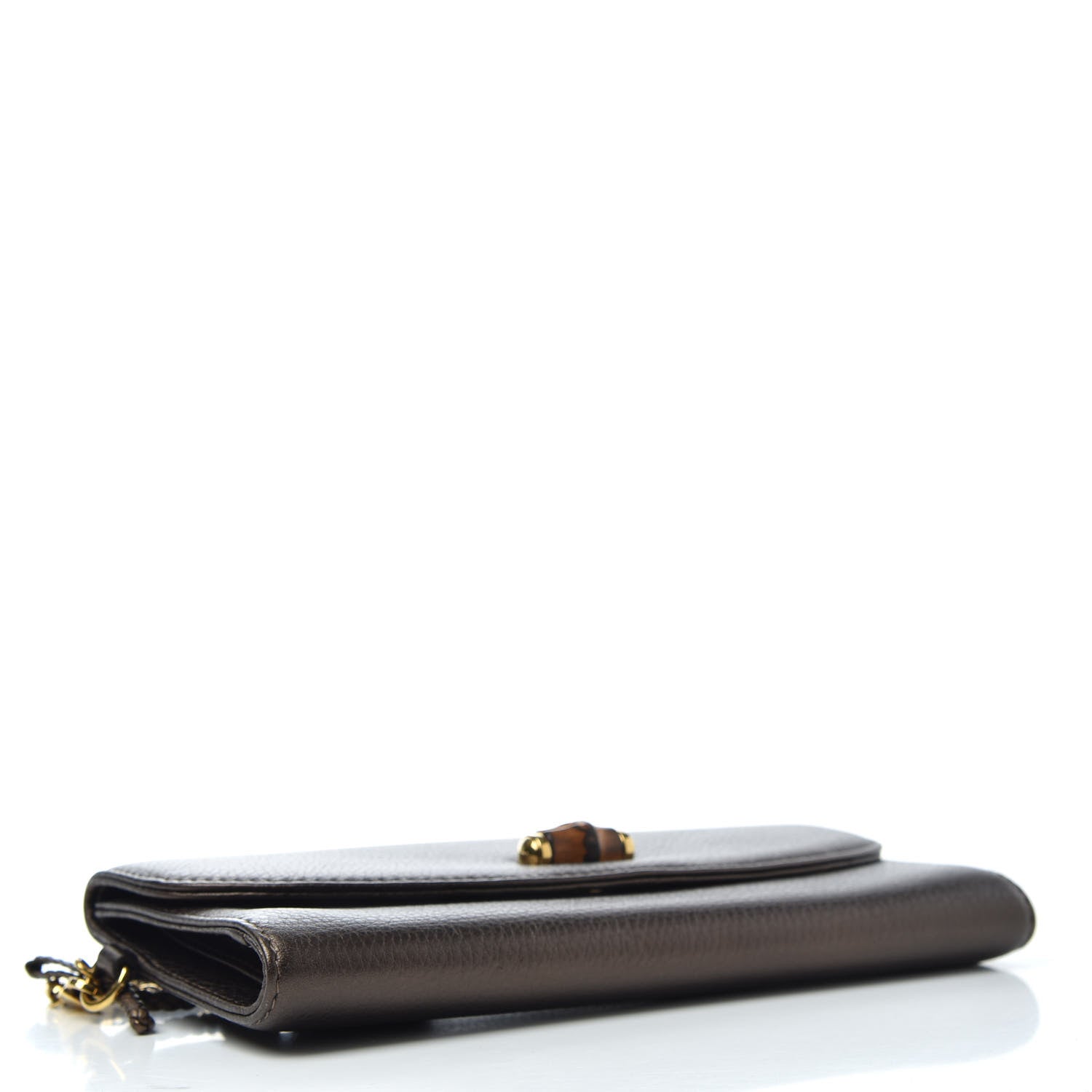 Gucci Metallic Pebbled Calfskin Bamboo Wristlet Brown 4 of 7