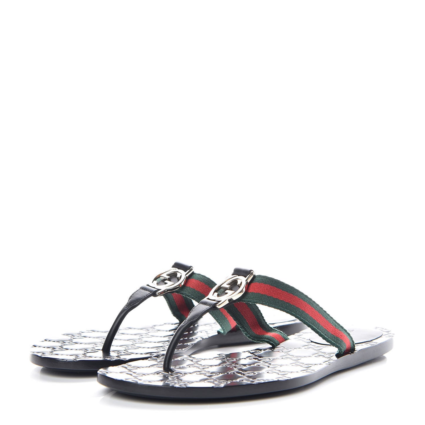 Nylon Guccissima Web Womens Thong Sandals 39.5 Green Red Black