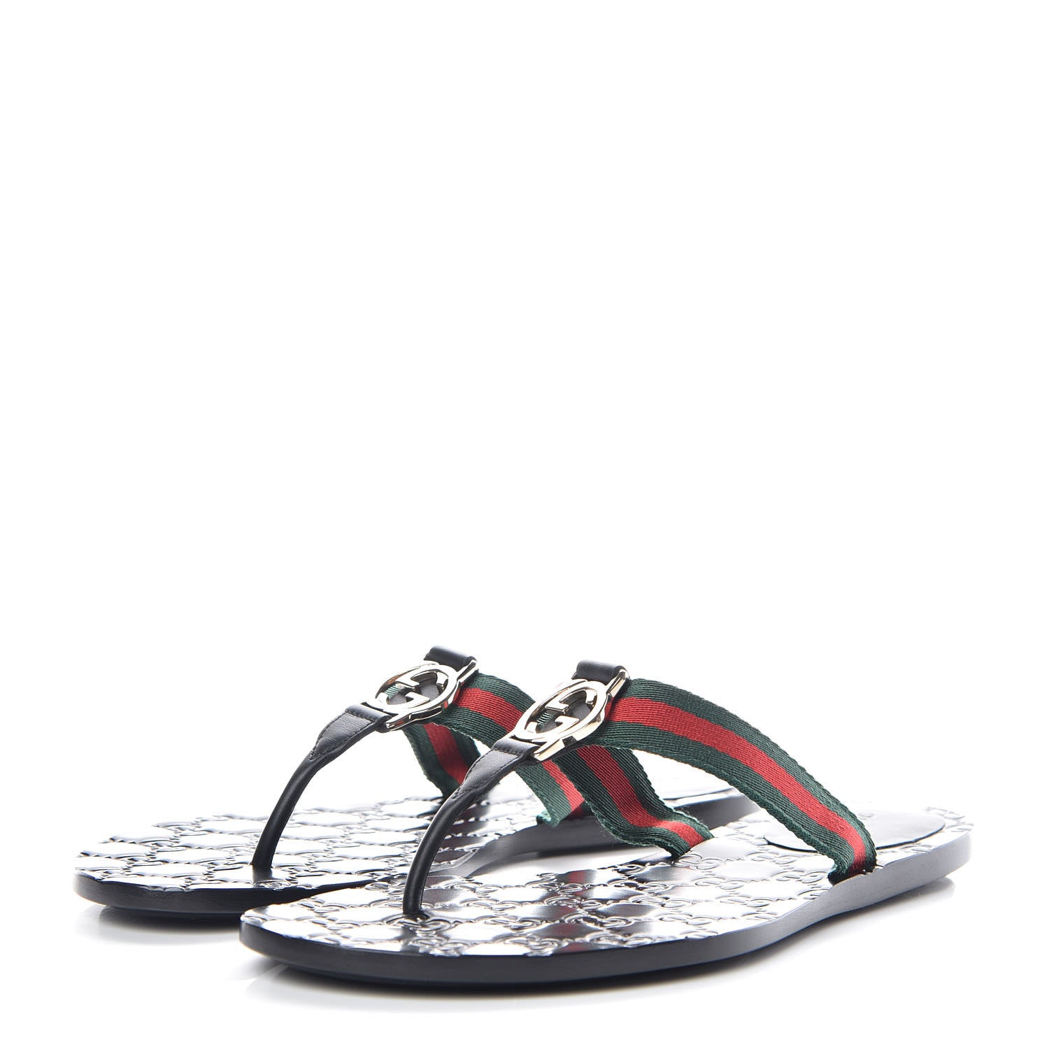 Gucci Nylon Guccissima Web Womens Thong Sandals 39.5 Green Red Black 3 of 8