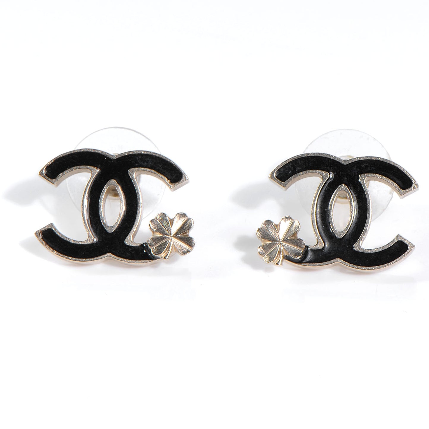 Enamel CC Clover Earrings Black Gold