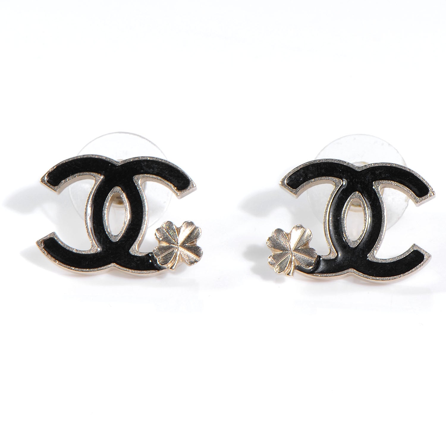 Chanel Enamel CC Clover Earrings Black Gold 1 of 4