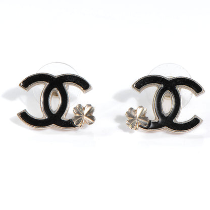 Chanel Enamel CC Clover Earrings Black Gold 1 of 4