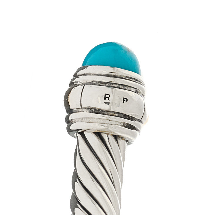 David Yurman Sterling Silver 14K Yellow Gold Turquoise 5mm Cable Classics Bracelet 3 of 4