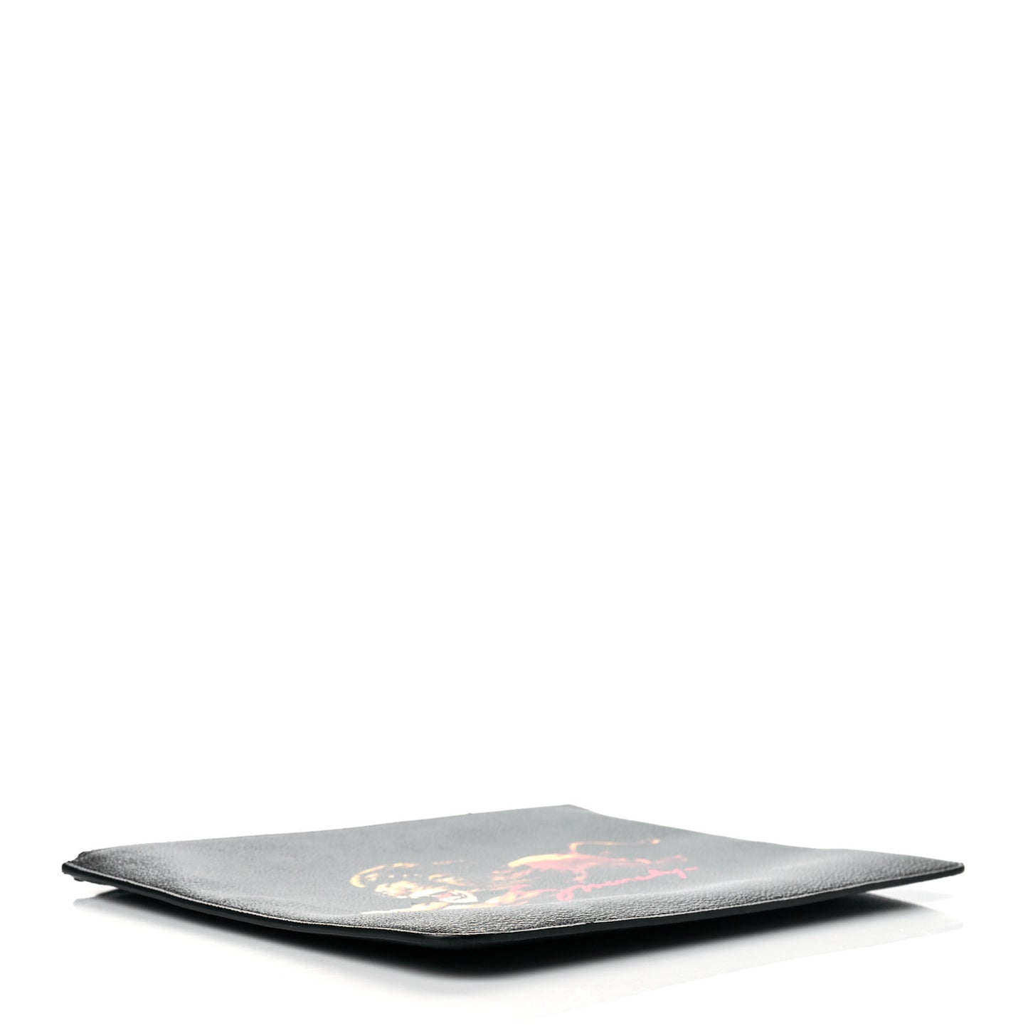 Textured Coated Canvas Lion Print Pouch Black