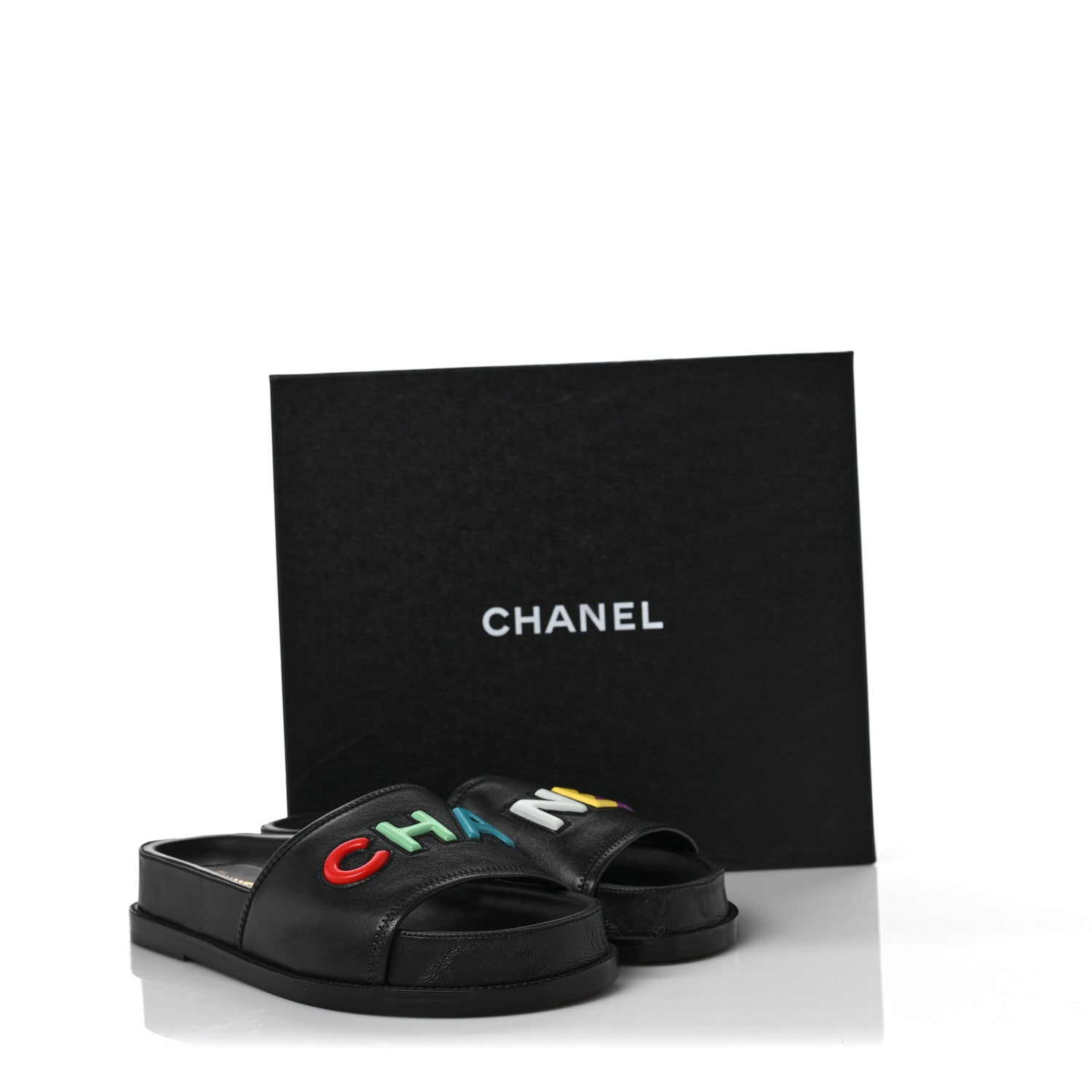 Chanel Lambskin Cha-Nel Mule Sandals 40.5 Black Multicolor 8 of 8