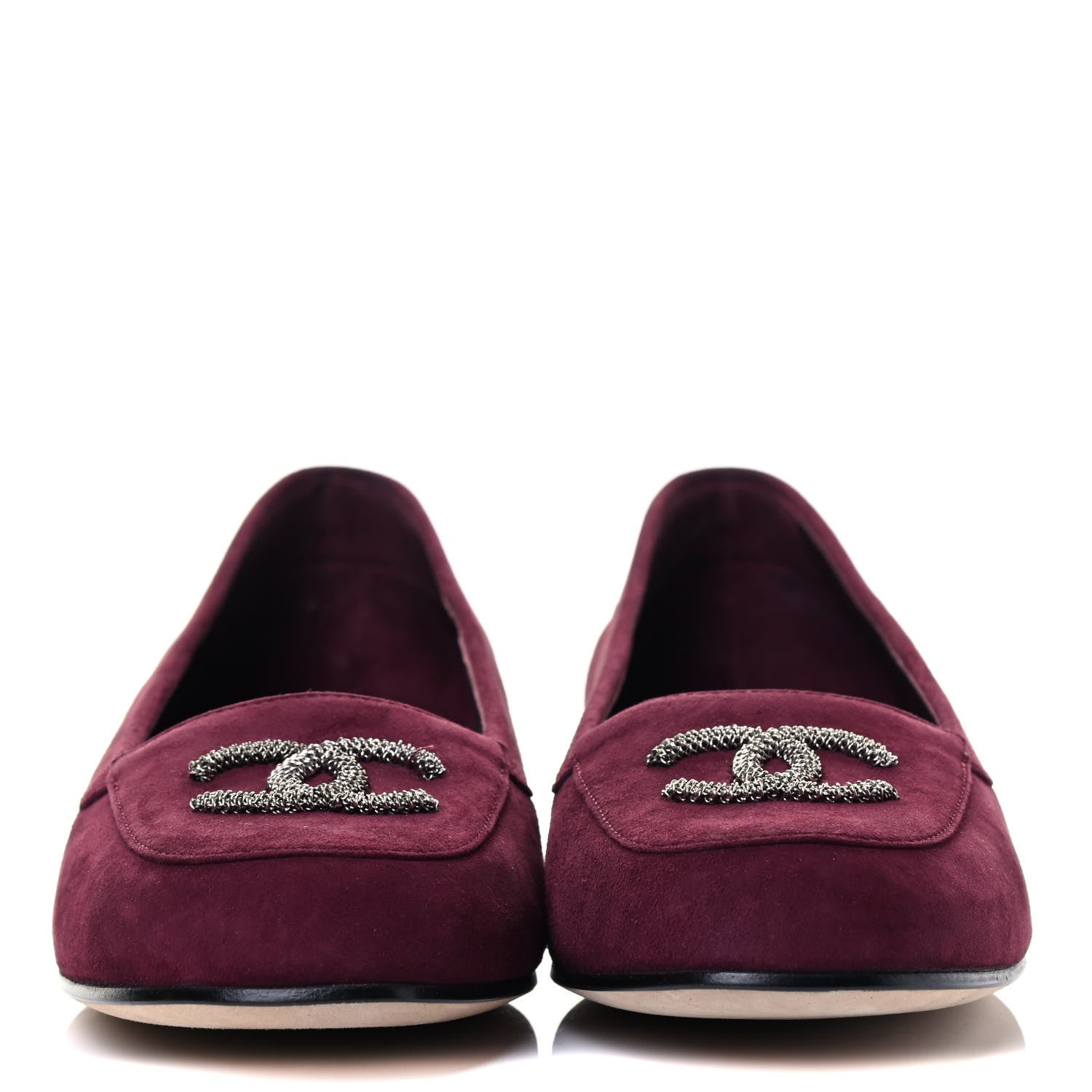 Chanel Kid Suede CC Flats 38.5 Burgundy 2 of 7
