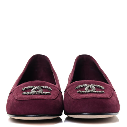 Chanel Kid Suede CC Flats 38.5 Burgundy 2 of 7