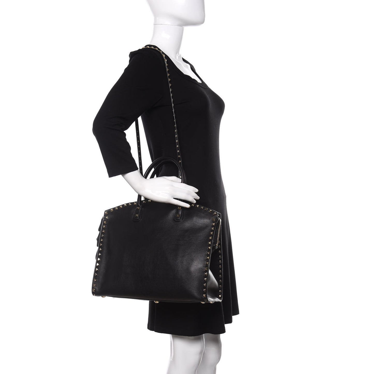 Vitello Rockstud Dome Shopper Black