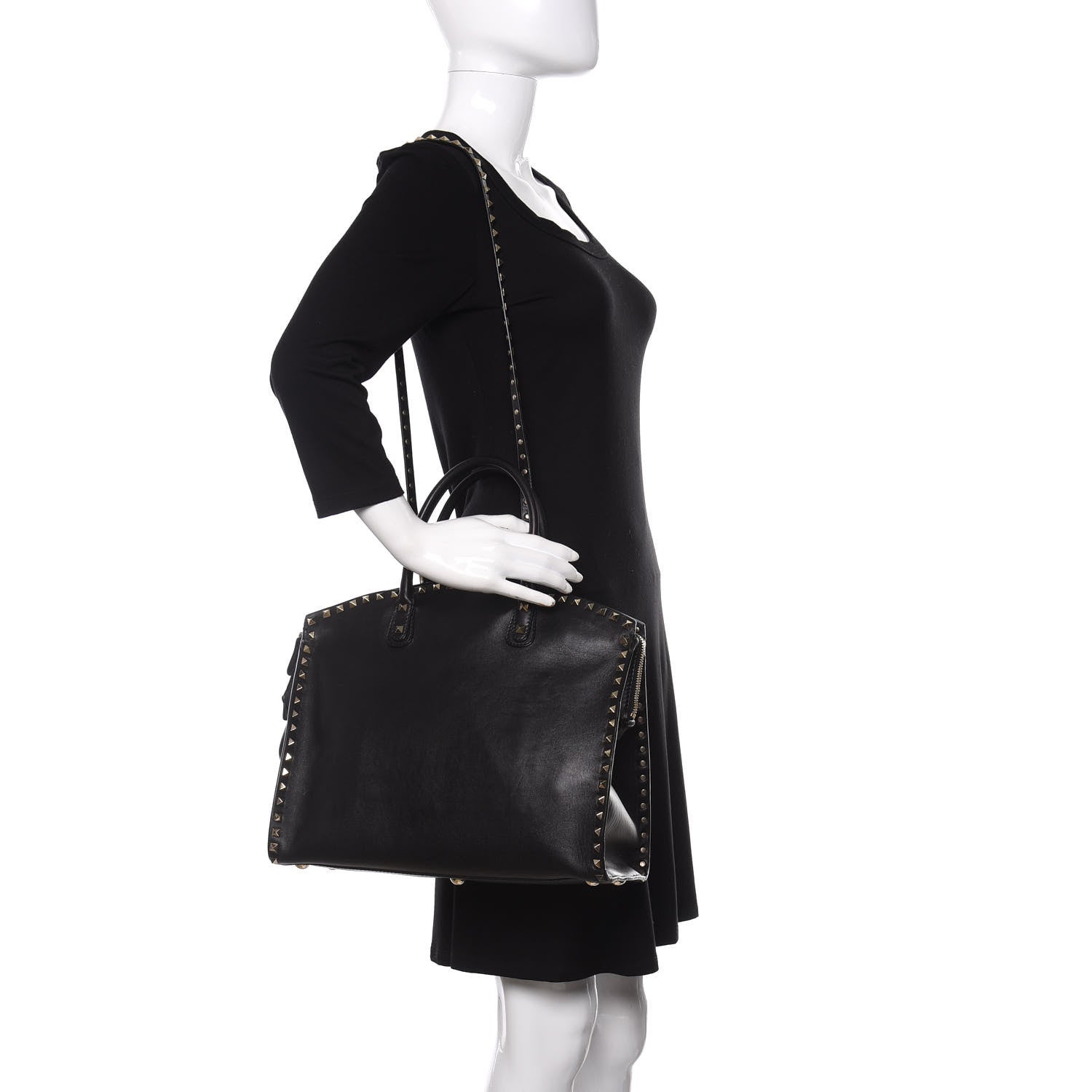 Valentino Garavani Vitello Rockstud Dome Shopper Black 2 of 10