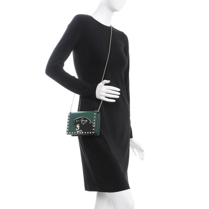 Valentino Garavani Calfskin Panther Mini Rockstud Wallet on Chain Emerald 2 of 7